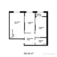 ЖК JAR-JAR — 3-ком 86,4 м² (от 39 739 400 тг)