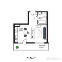 ЖK MONO Residence — 1-ком 31,5 м² (от 13 072 500 тг)