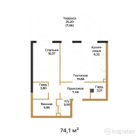 ЖК Hayat Regency — 2-ком 74,1 м² (от 108 927 000 тг)