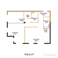 ЖК Hayat Regency — 3-ком 100,9 м² (от 142 269 000 тг)
