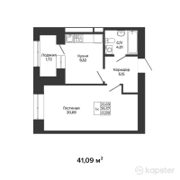 ЖК Green House Premium — 1-ком 41.1 м² (от 17,463,400 тг)