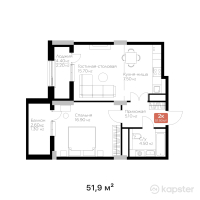 ЖК Eleven — 2-ком 51,9 м² (от 21 798 000 тг)