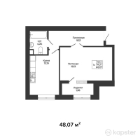 ЖК Green House Premium — 1-ком 48.1 м² (от 20,429,800 тг)