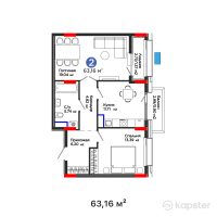 ЖК OİU — 2-ком 63,2 м² (от 29 874 680 тг)