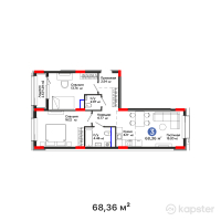 ЖК OİU — 3-ком 68,4 м² (от 31 172 160 тг)