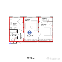 ЖК Jetisu. Aspan — 2-ком 52,9 м² (от 27 560 900 тг)