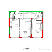 ЖК Hayat Astoria — 2-ком 77 м² (от 60 830 000 тг)