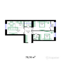 ЖК DAUYLPAZ — 3-ком 78,2 м² (от 35 531 536 тг)