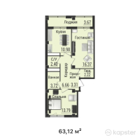 ЖК HABIPARK — 2-ком 63,1 м² (от 31 560 000 тг)