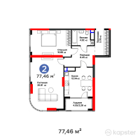 ЖК GreenLine. Prima — 2-ком 77,5 м² (от 76 685 400 тг)