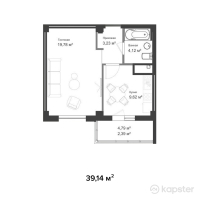 ЖК Sardar — 1-ком 39,1 м² (null)