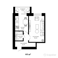 ЖК Династия — 1-ком 44 м² (от 14 080 000 тг)