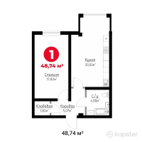 ЖК Grand Family — 1-ком 48,7 м² (от 21 933 000 тг)