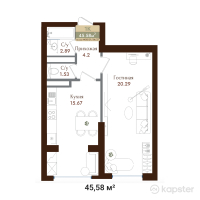 ЖК История — 1-ком 45,6 м² (от 23 701 600 тг)