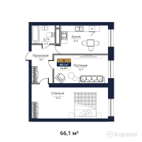ЖК Bastion — 2-ком 66,1 м² (от 25 779 000 тг)