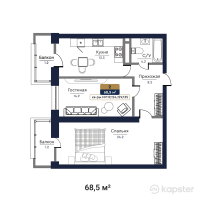ЖК Bastion — 2-ком 68,5 м² (от 26 715 000 тг)
