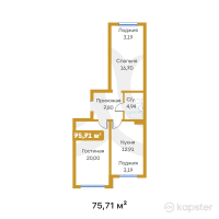 ЖК Jaina — 2-ком 75,7 м² (от 25 741 400 тг)