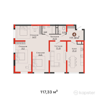 ЖК Kosmonavtova — 4-ком 117,3 м² (от 152 529 000 тг)