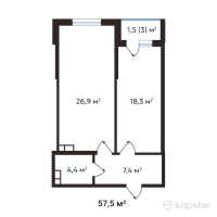 ЖК Buta Flame — 1-ком 57,5 м² (от 27 094 000 тг)