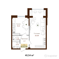 ЖК История — 1-ком 40,5 м² (от 24 729 400 тг)