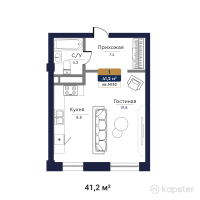 ЖК Bastion — 1-ком 41,2 м² (от 16 480 000 тг)