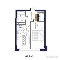 ЖК Bastion — 1-ком 42,9 м² (от 17 160 000 тг)