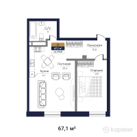 ЖК Bastion — 1-ком 67,1 м² (от 25 498 000 тг)