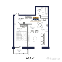 ЖК Bastion — 1-ком 68,3 м² (от 25 954 000 тг)