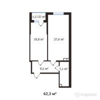 ЖК Buta Legend — 2-ком 62,3 м² (от 35 199 500 тг)