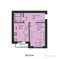 КГ Kainar Village — 1-ком 36,2 м² (от 11 571 200 тг)