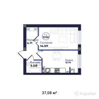 ЖК Zhanuya — 1-ком 37,1 м² (от 13 915 378 тг)
