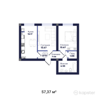ЖК Zhanuya — 2-ком 57,4 м² (от 21 614 569 тг)