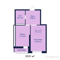 ЖК Turan Plaza — 1-ком 39,5 м² (null)
