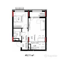 ЖК Sanara — 1-ком 49,1 м² (от 41 989 050 тг)