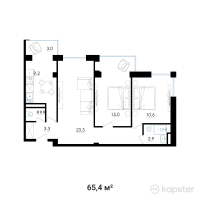 ЖК Batys Park — 3-ком 65,4 м² (от 23 991 090 тг)