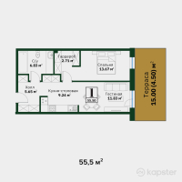 ЖК Garden Hills — 1-ком 55.5 м² (от 44,400,000 тг)