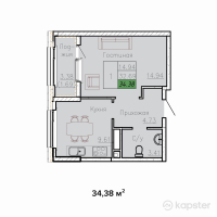 ЖК Sat City — 1-ком 34.4 м² (от 17,898,300 тг)