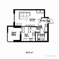 ЖК Bravo Family — 1-ком 41.2 м² (от 20,379,300 тг)