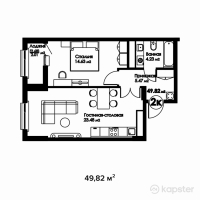 ЖК Bravo Family — 2-ком 49.8 м² (от 24,660,900 тг)