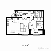 ЖК Bravo Family — 2-ком 55.2 м² (от 27,314,300 тг)