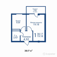 ЖК Британский комфортный квартал — 1-ком 38.2 м² (от 10,687,600 тг)