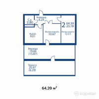 ЖК Британский комфортный квартал — 2-ком 64.4 м² (от 18,029,200 тг)