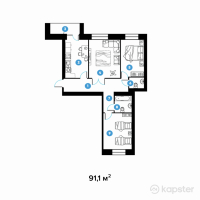 ЖК Столичный — 3-ком 91.1 м² (от 33,615,900 тг)