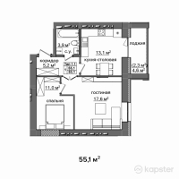 ЖК Байсанат 3 — 1-ком 55.1 м² (от 18,458,500 тг)