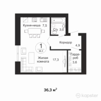 ЖК Al-Farabi — 1-ком 36,3 м² (null)