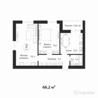 ЖК Al-Farabi — 2-ком 66,2 м² (null)