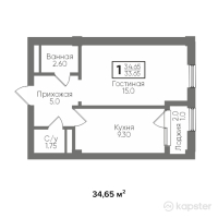 ЖК Birlik — 1-ком 34,7 м² (null)