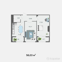 ЖК Прайм Парк 2 — 2-ком 56 м² (от 19,610,500 тг)