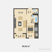 ЖК Престиж — 1-ком 45.5 м² (от 17,756,700 тг)