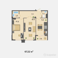 ЖК Престиж — 2-ком 67.2 м² (от 26,215,800 тг)